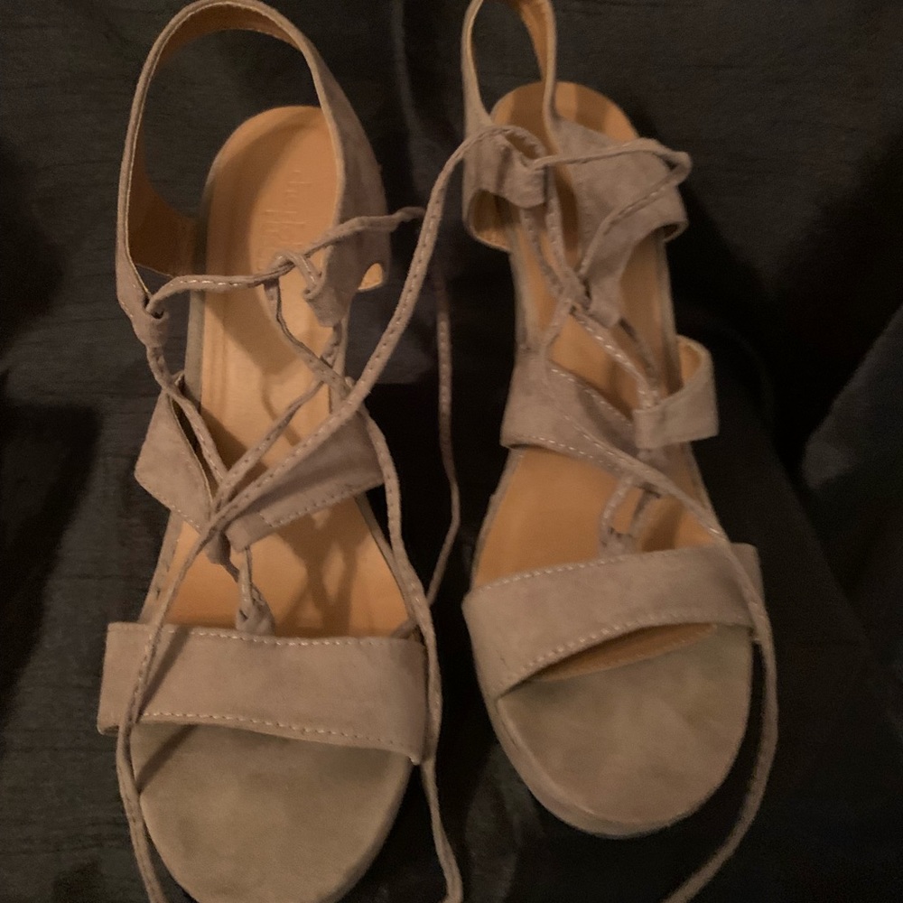 Grey wedge sandals
